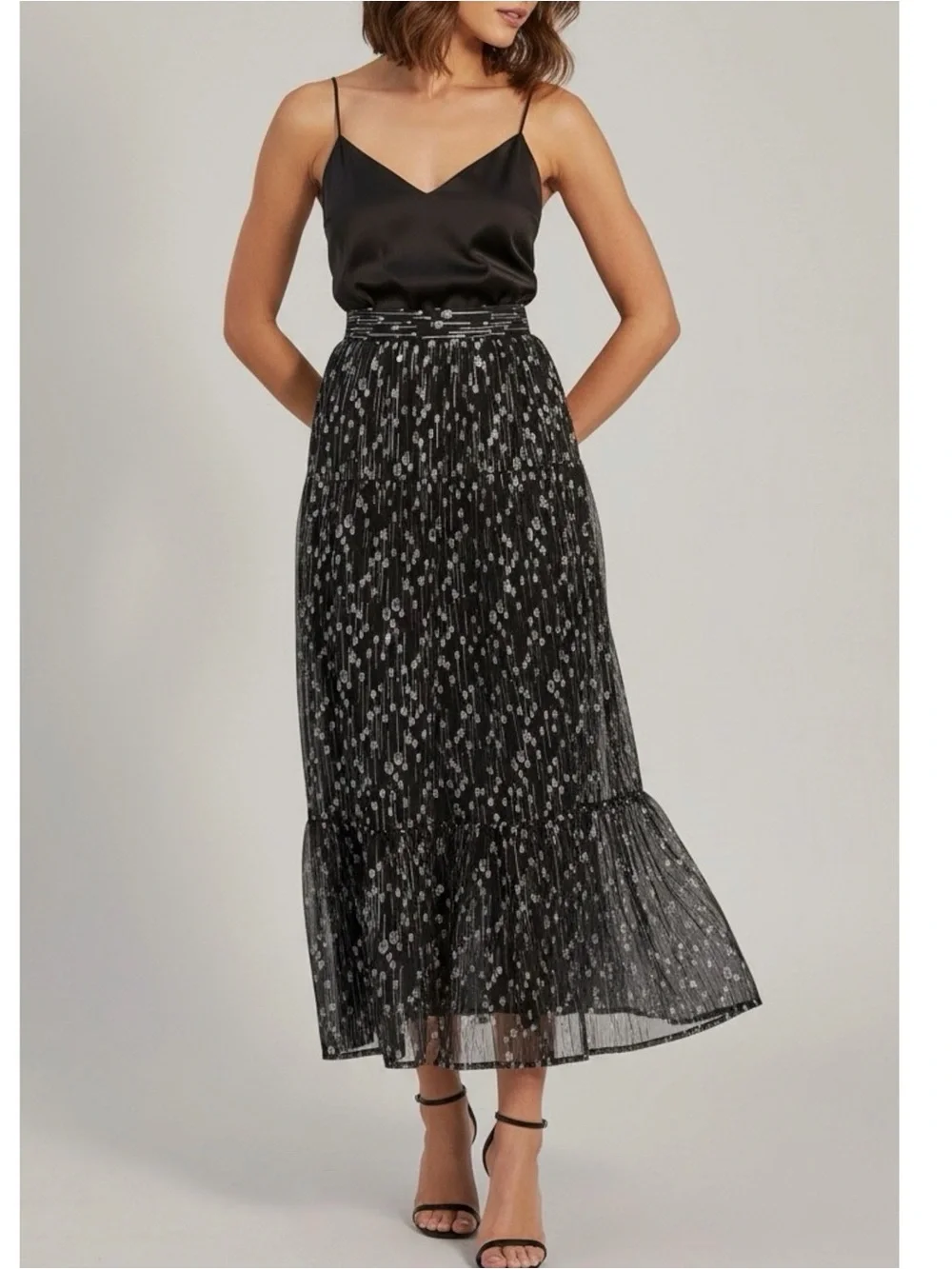 SABINA MUSAYEV Portia Maxi Skirt, Silver Black, Small